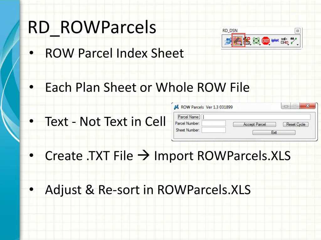 rd rowparcels row parcel index sheet