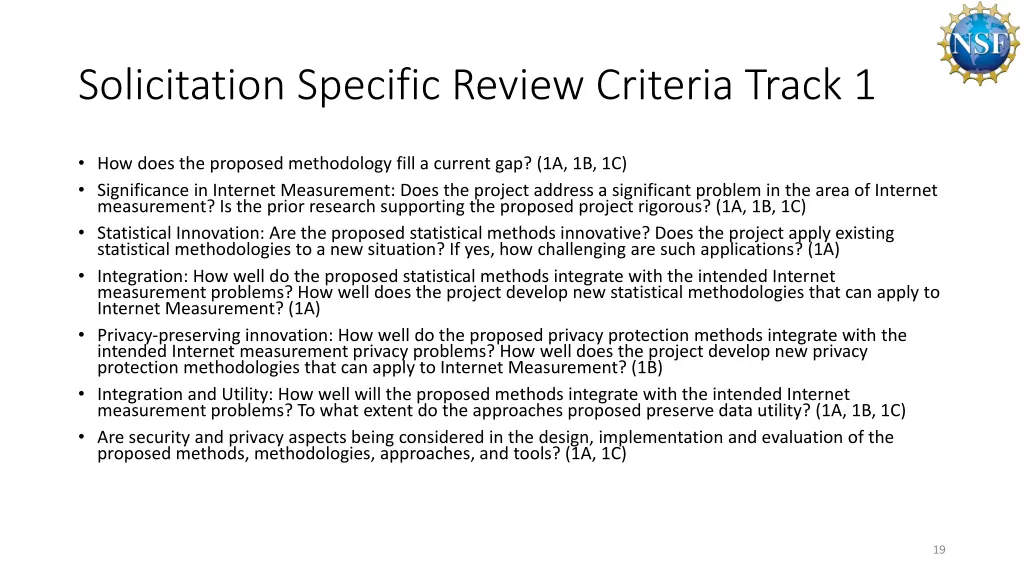 solicitation specific review criteria track 1