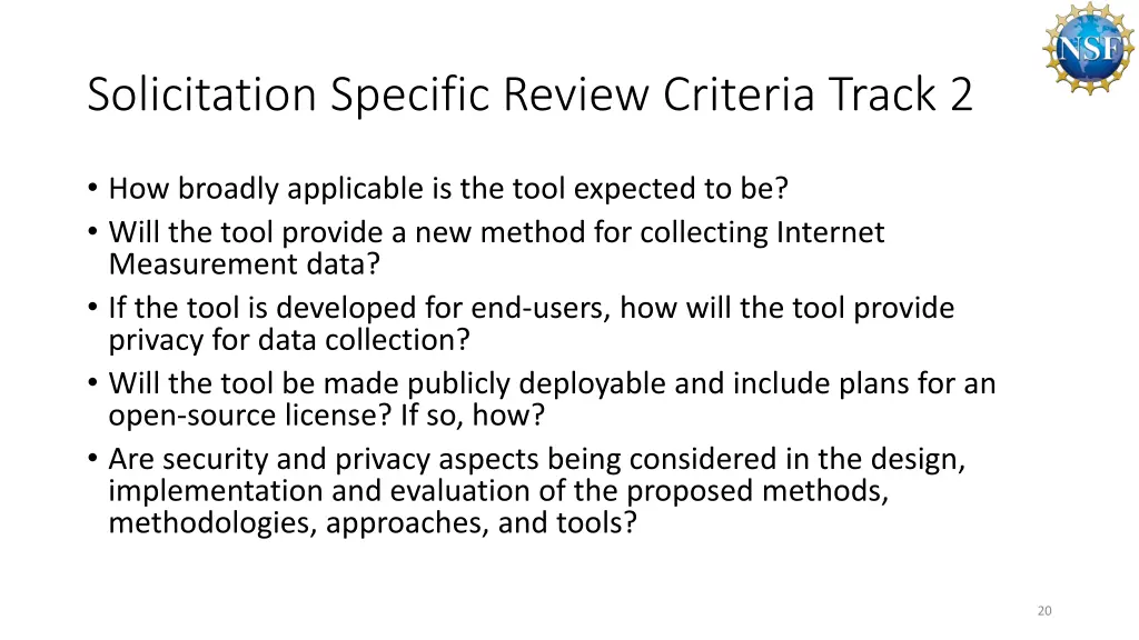 solicitation specific review criteria track 2