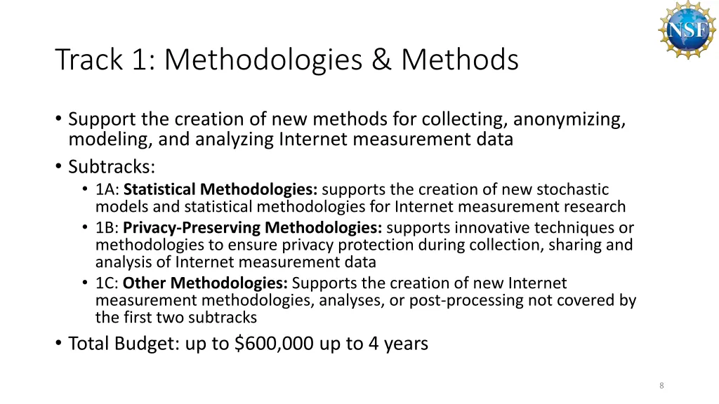 track 1 methodologies methods