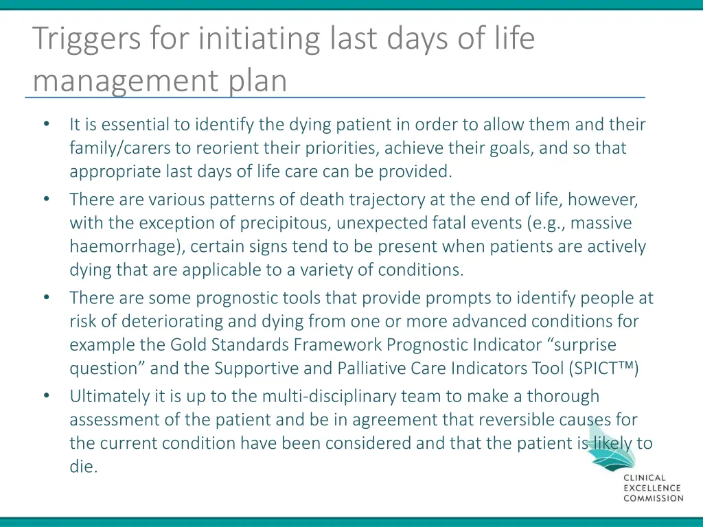 triggers for initiating last days of life