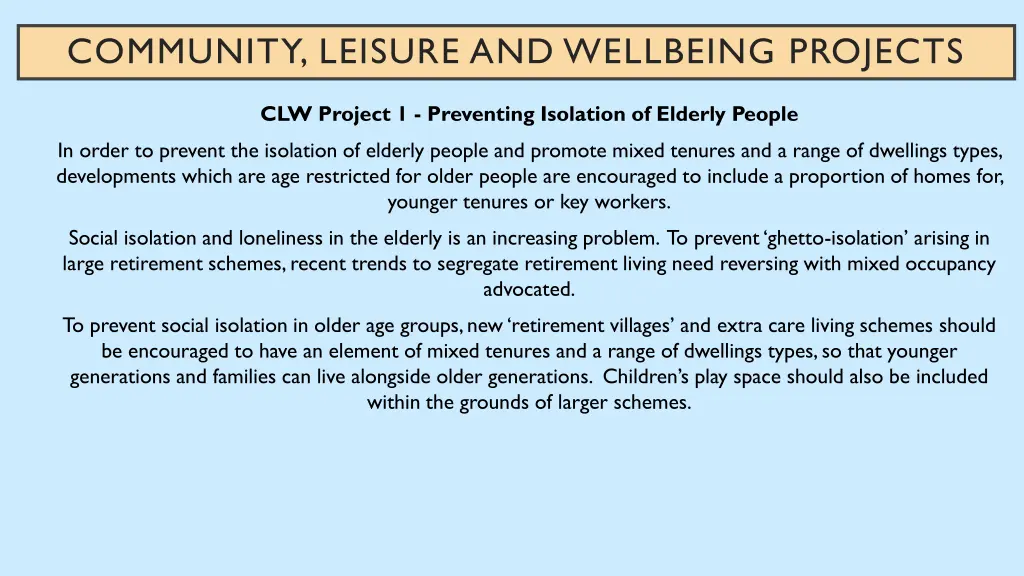 community leisure and wellbeing projects