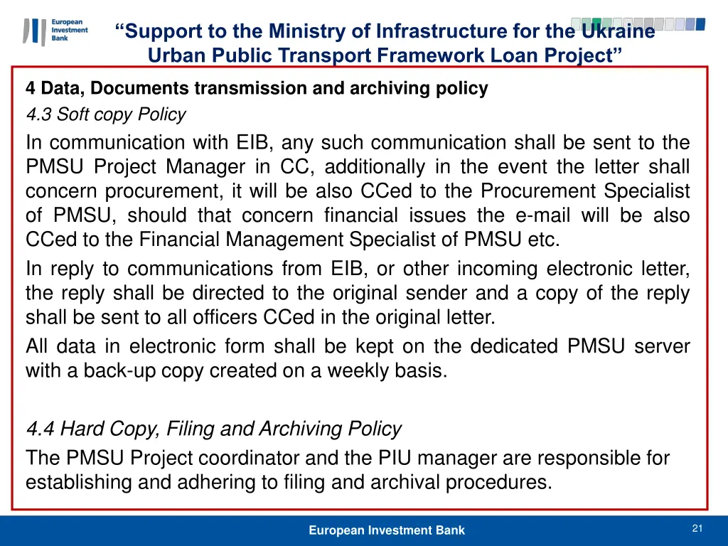 support to the ministry of infrastructure 20