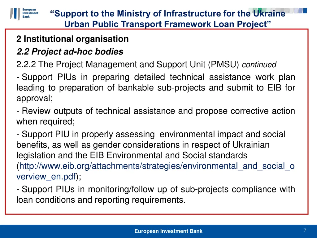 support to the ministry of infrastructure 6