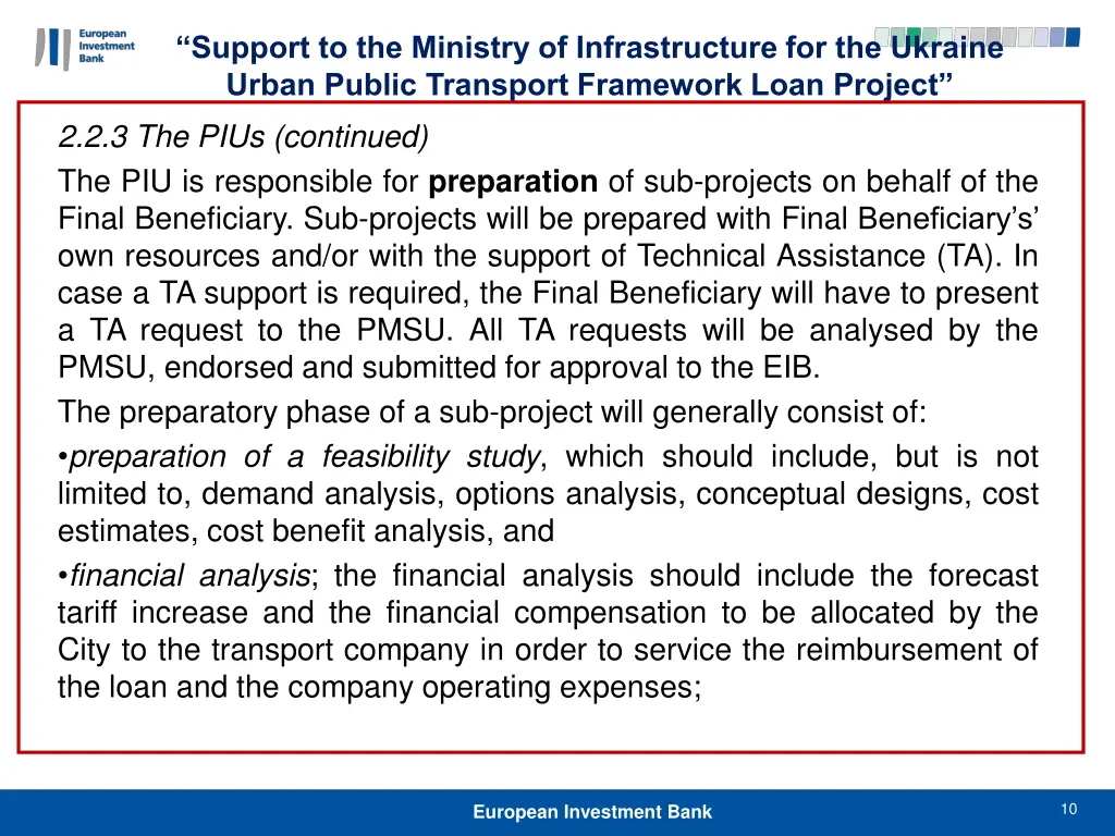 support to the ministry of infrastructure 9