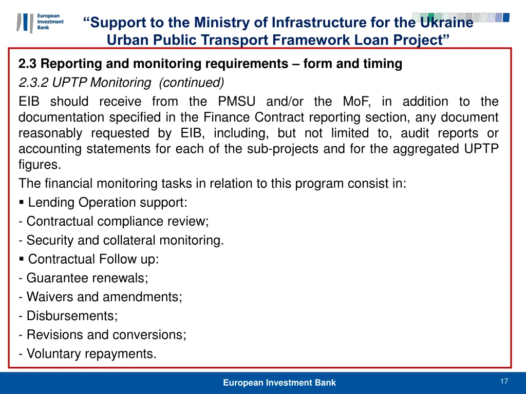 support to the ministry of infrastructure 16