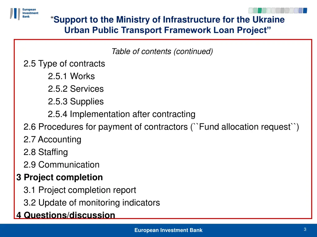 support to the ministry of infrastructure 2