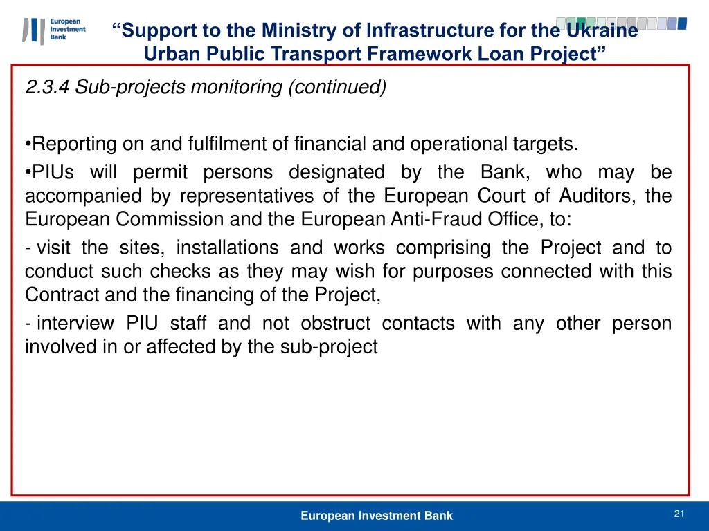 support to the ministry of infrastructure 20