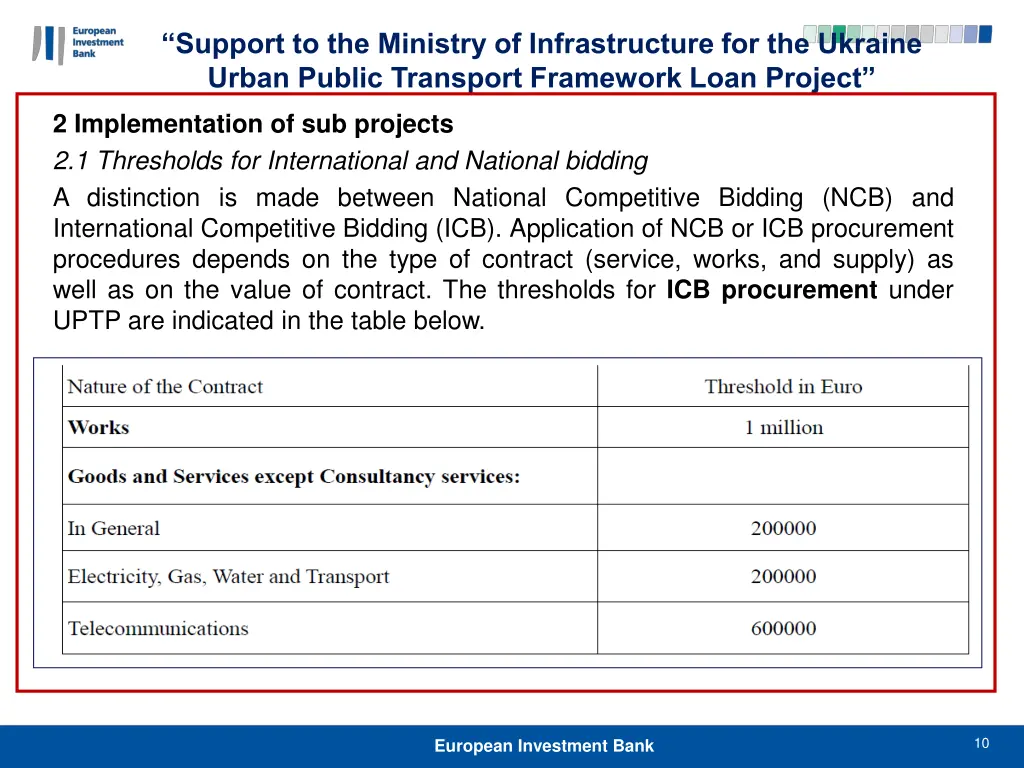 support to the ministry of infrastructure 9