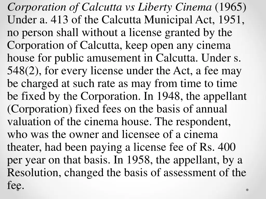 corporation of calcutta vs liberty cinema 1965