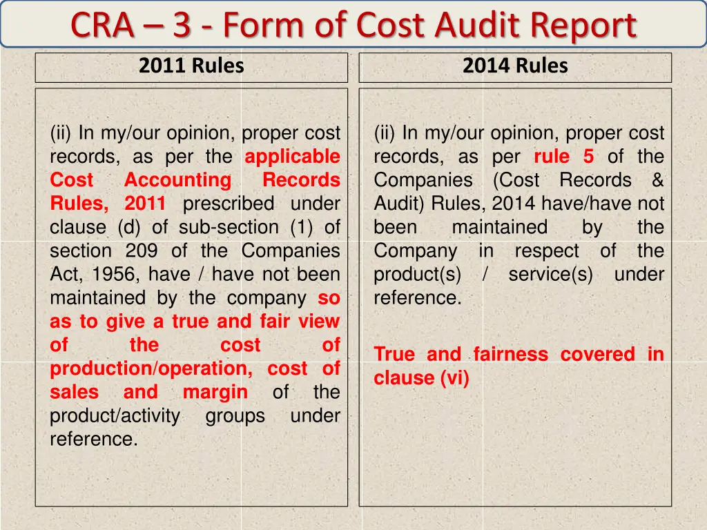 cra 3 form of cost audit report 2011 rules 3