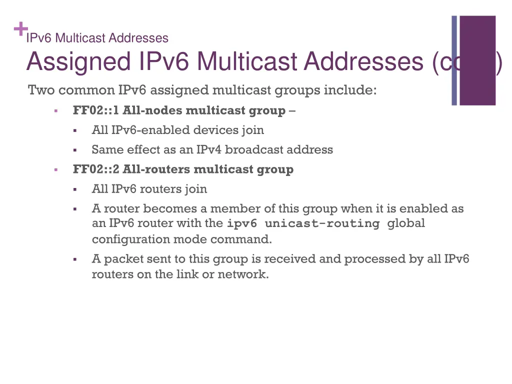 ipv6 multicast addresses assigned ipv6 multicast 1