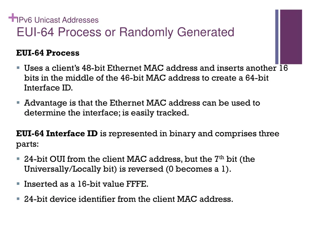 ipv6 unicast addresses eui 64 process or randomly