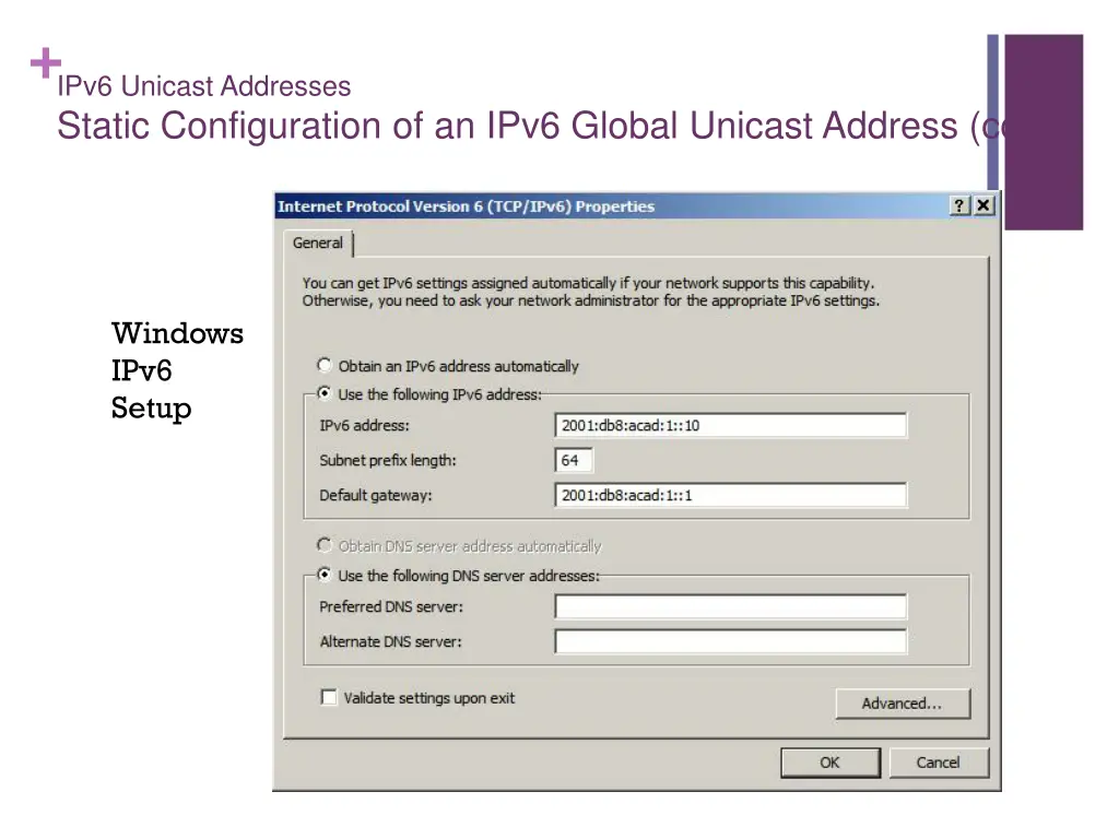 ipv6 unicast addresses static configuration 1