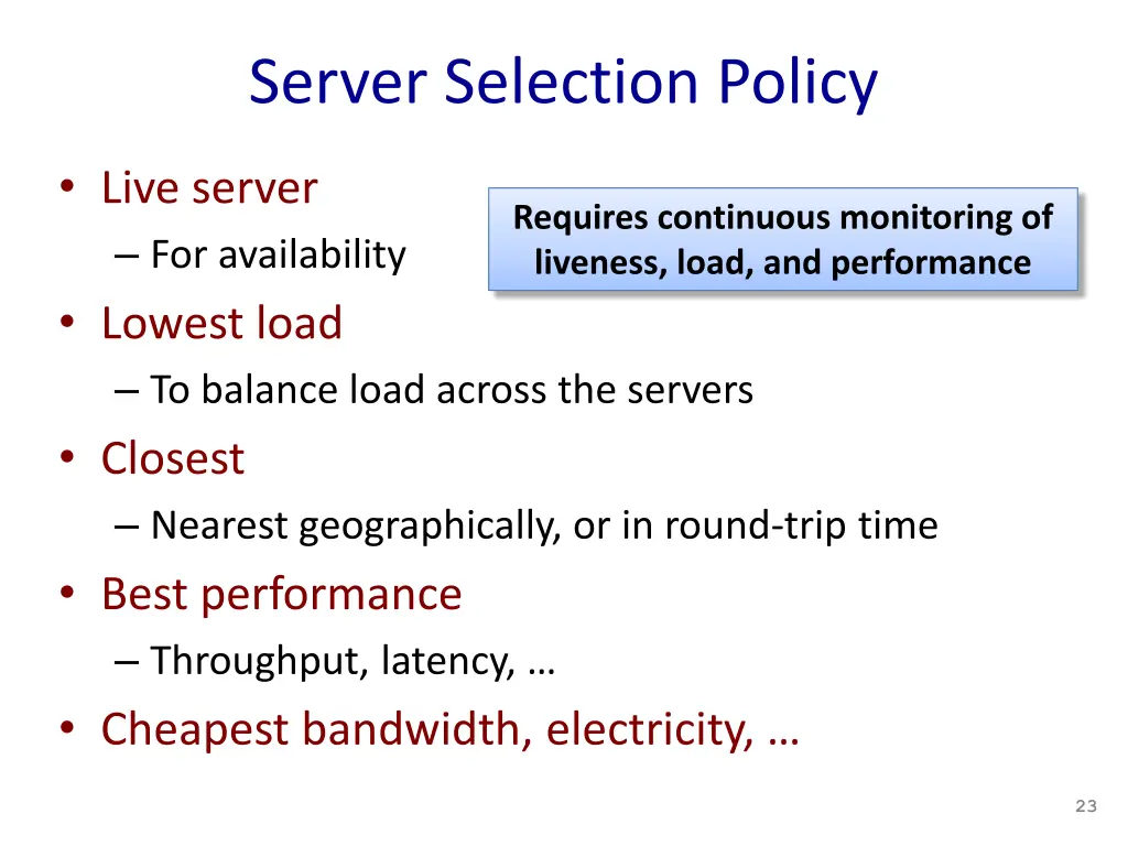 server selection policy