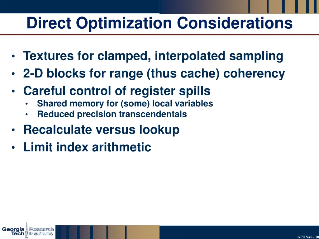 direct optimization considerations