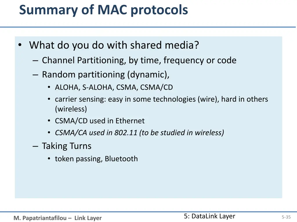 summary of mac protocols