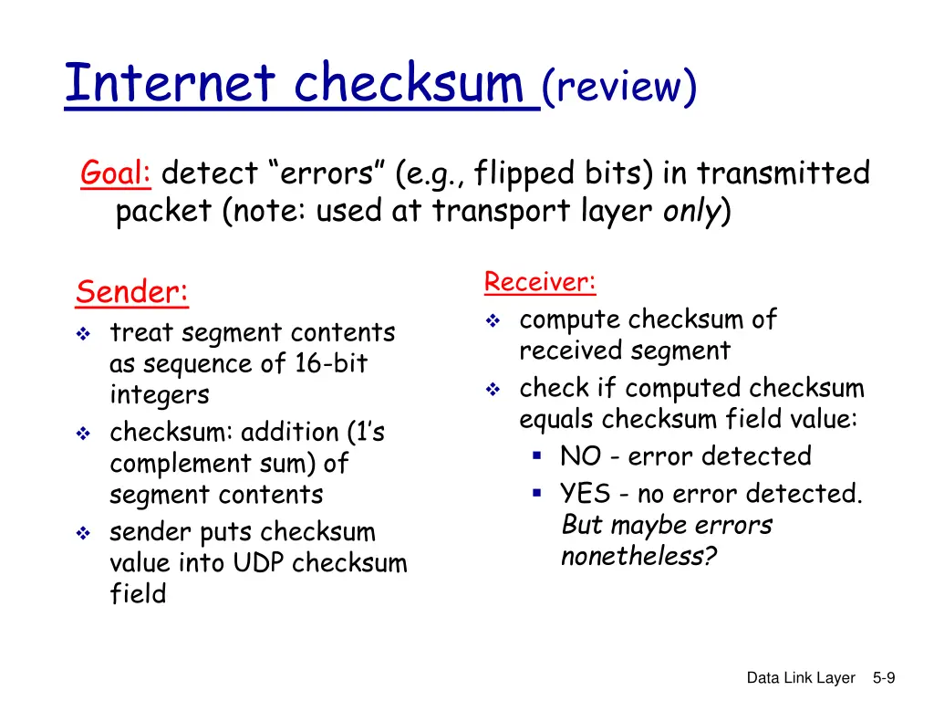 internet checksum review