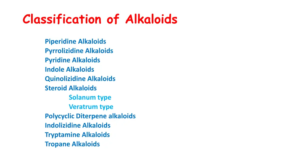 classification of alkaloids