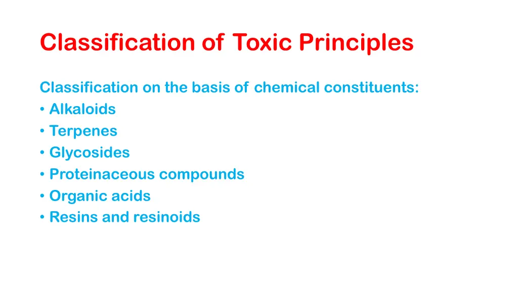 classification of toxic principles