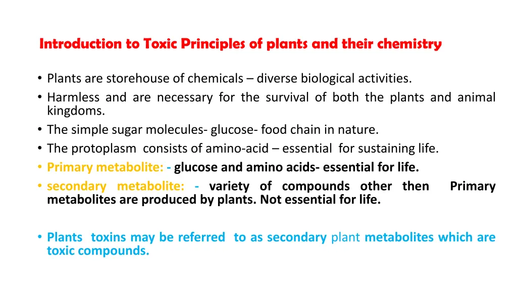 introduction to toxic principles of plants