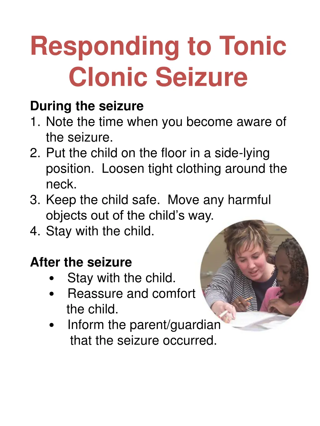 responding to tonic clonic seizure during