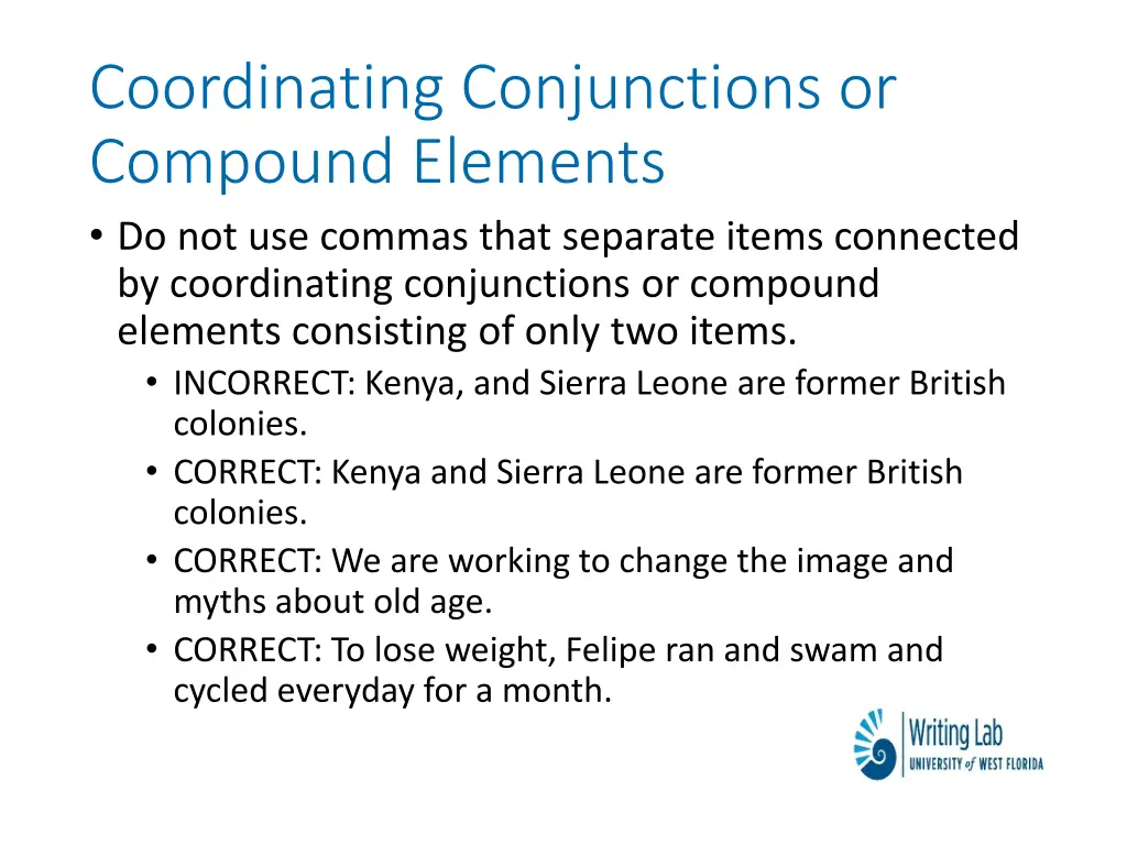 coordinating conjunctions or compound elements