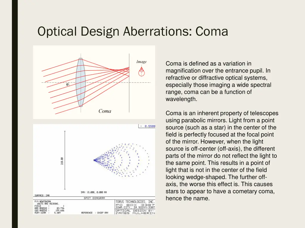 optical design aberrations coma