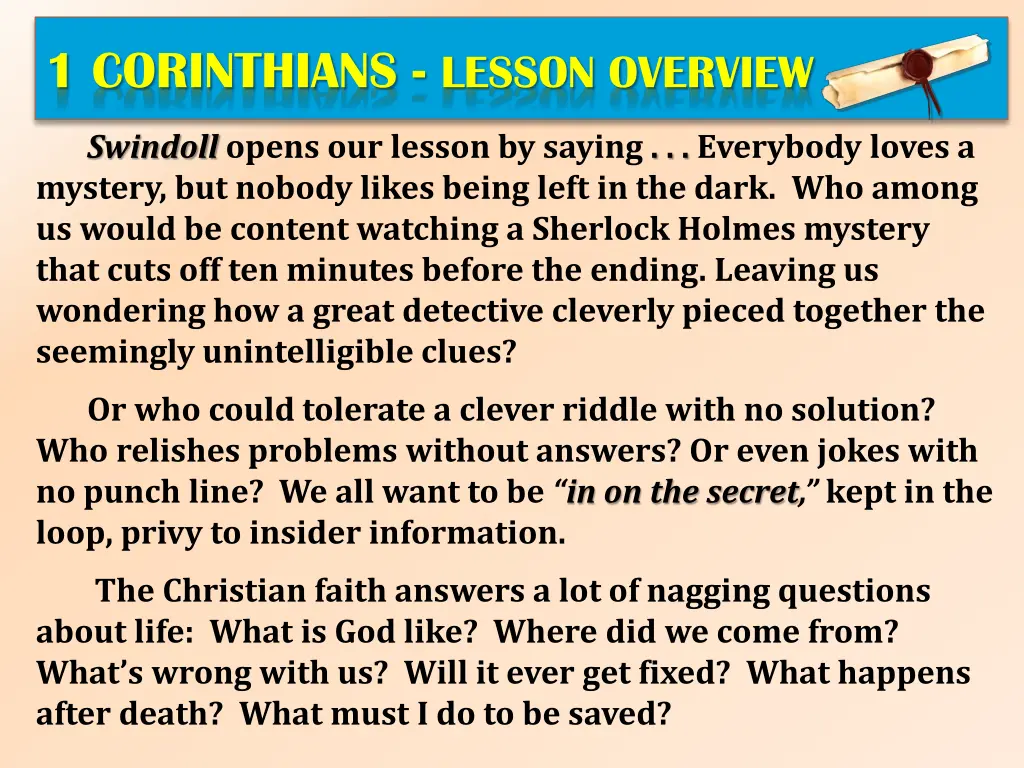 1 corinthians lesson overview