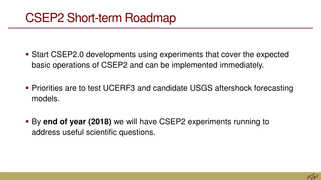 csep2 short term roadmap