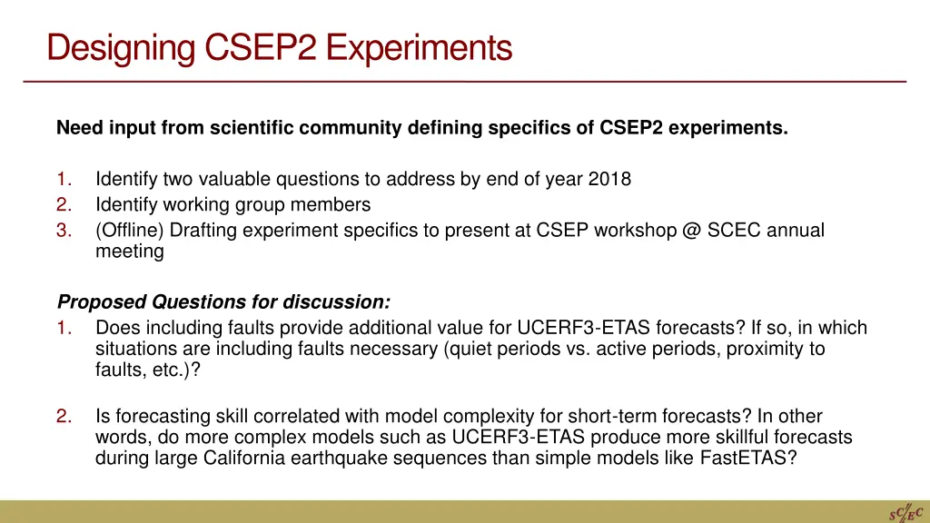 designing csep2 experiments