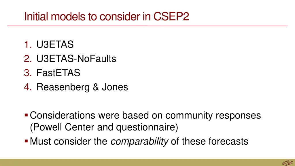 initial models to consider in csep2