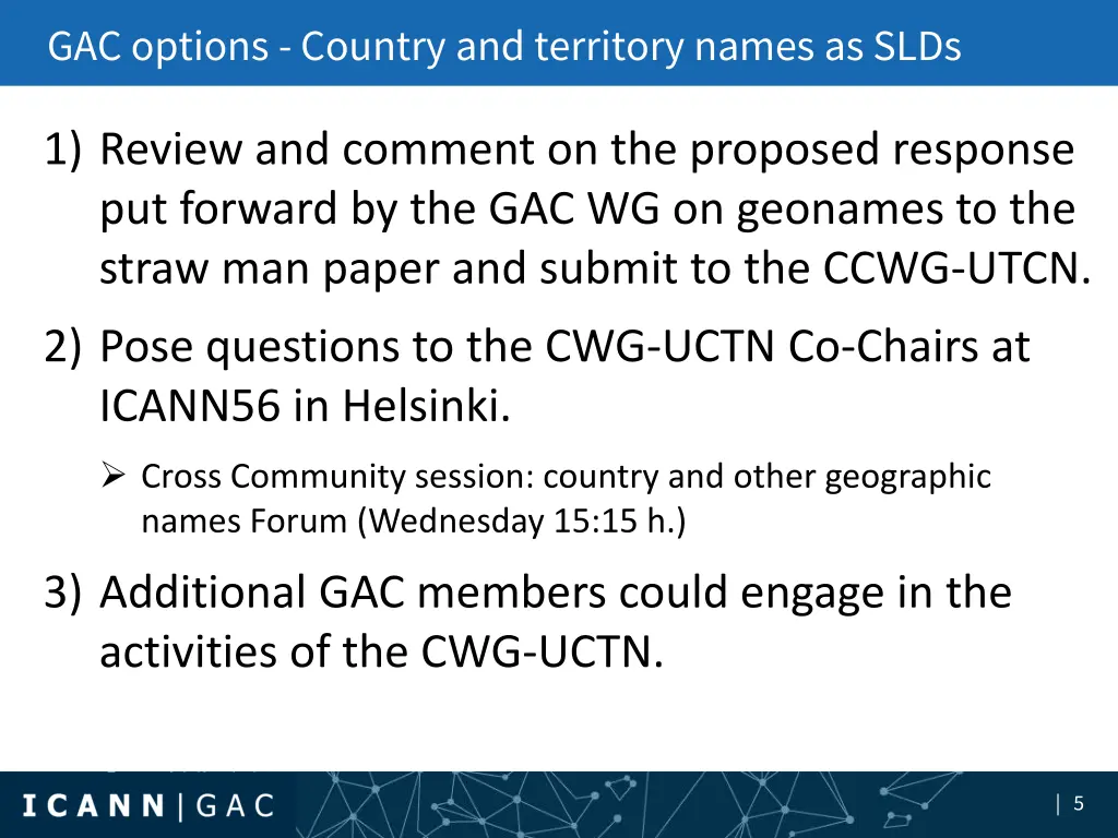 gac options country and territory names as slds