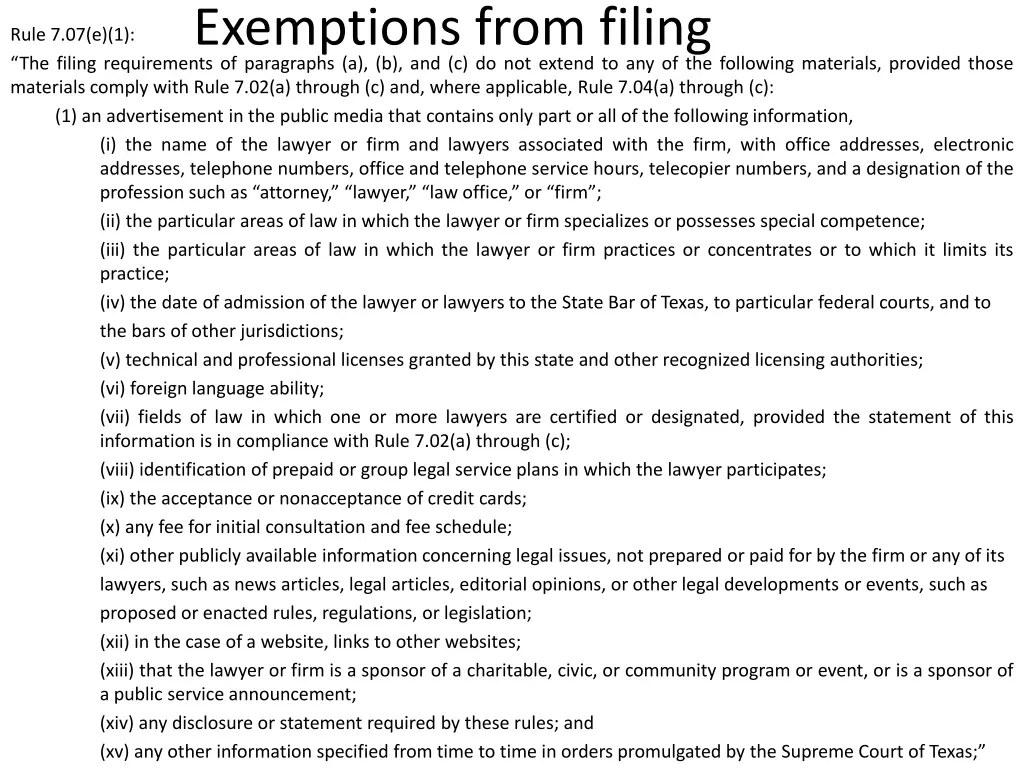 exemptions from filing the filing requirements