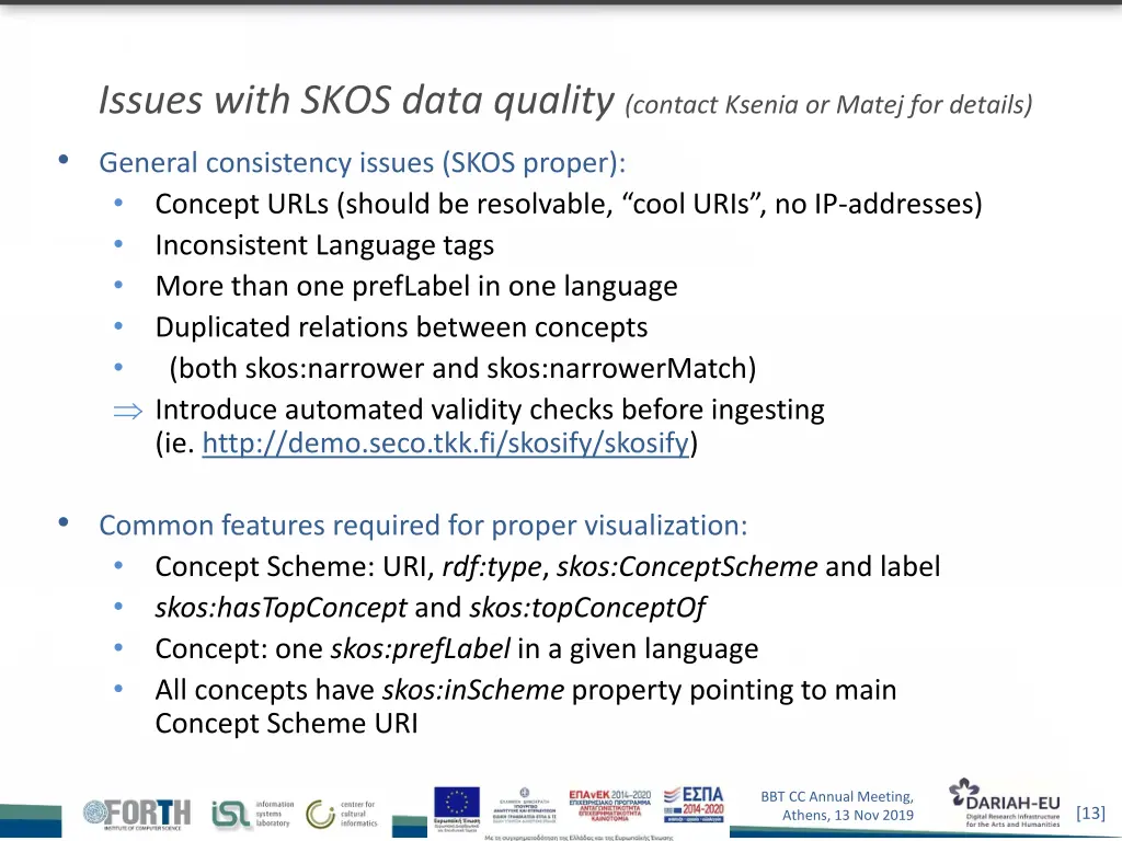 issues with skos data quality contact ksenia