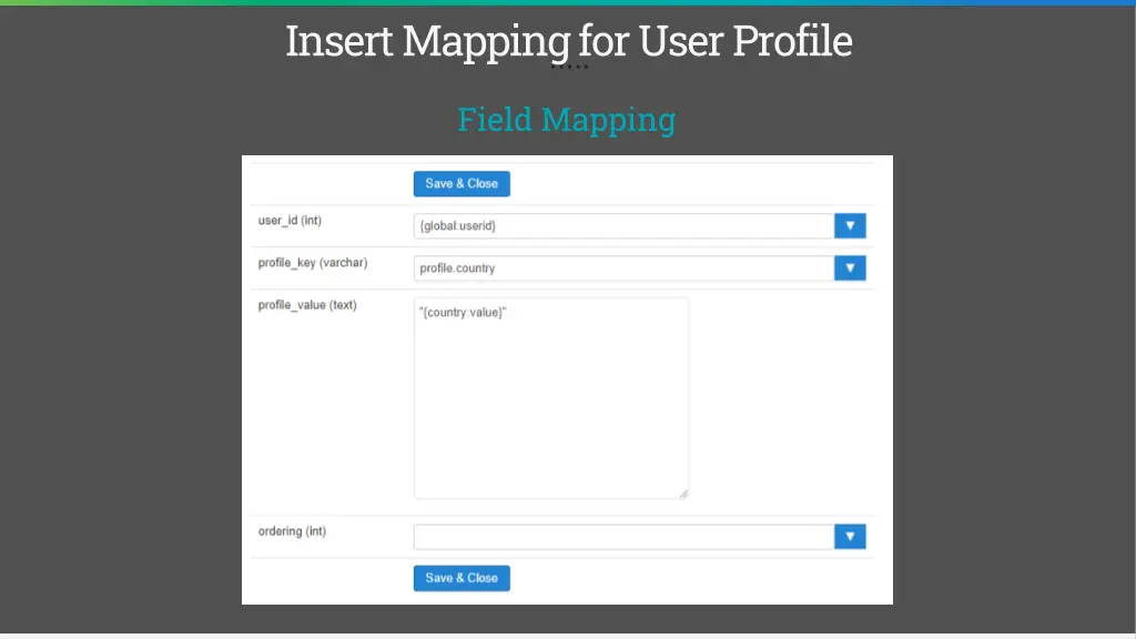 insert mapping for user profile