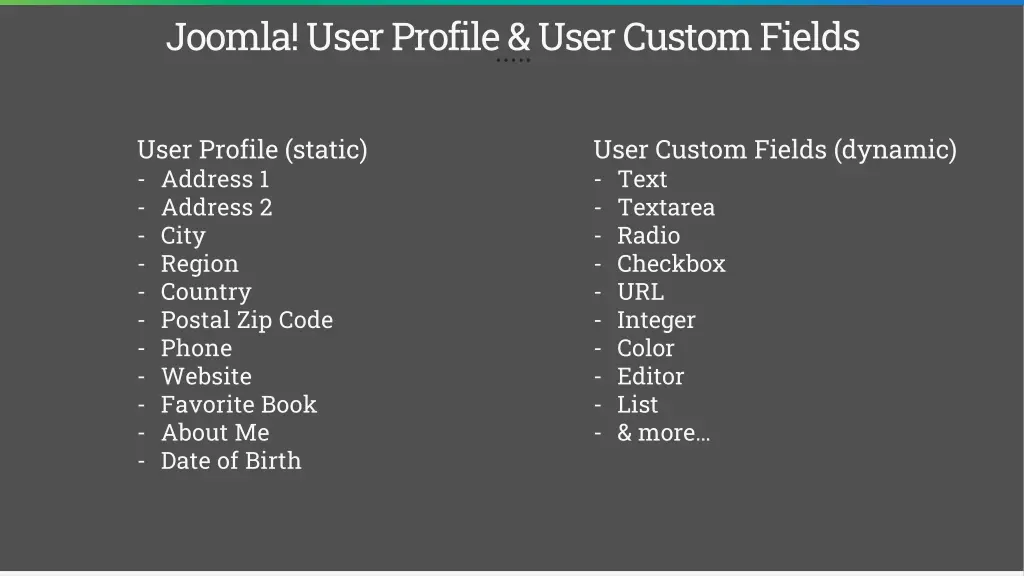 joomla user profile user custom fields