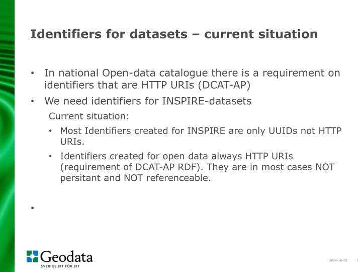 identifiers for datasets current situation