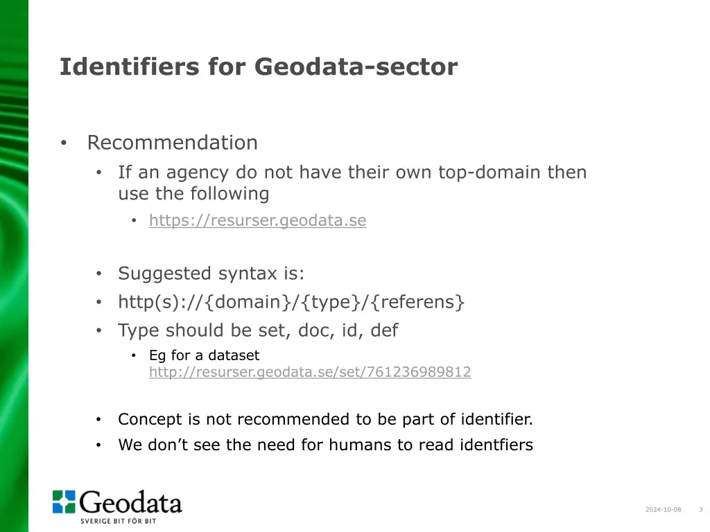 identifiers for geodata sector