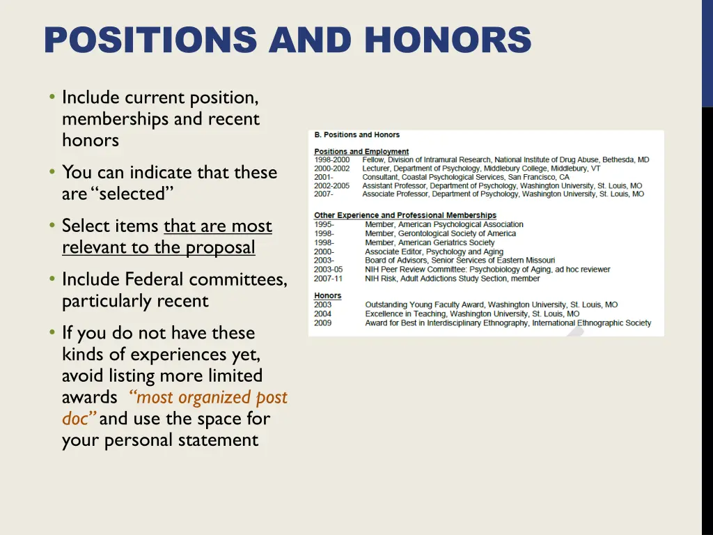 positions and honors