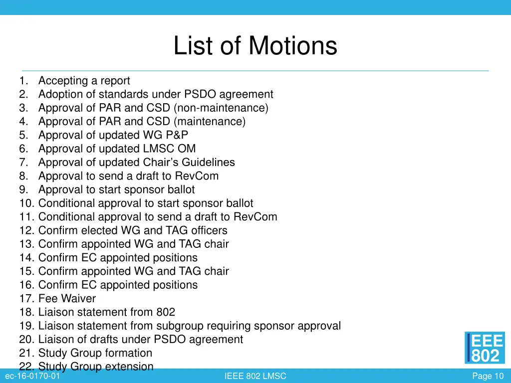 list of motions