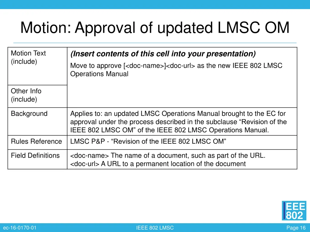 motion approval of updated lmsc om