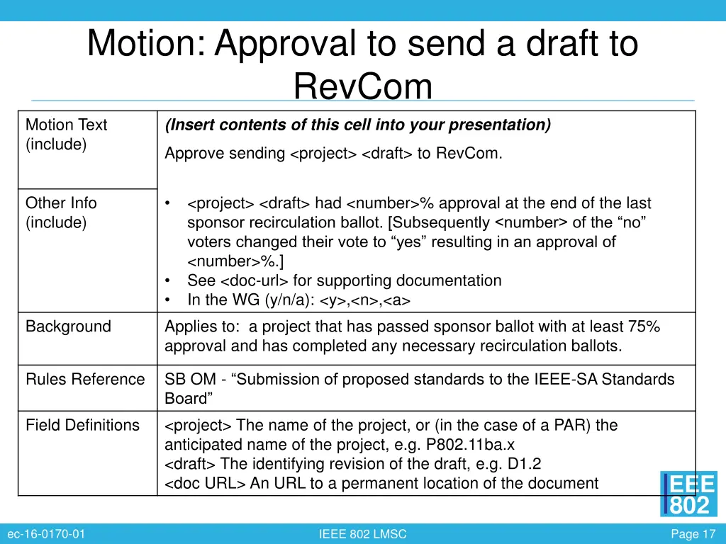 motion approval to send a draft to revcom motion