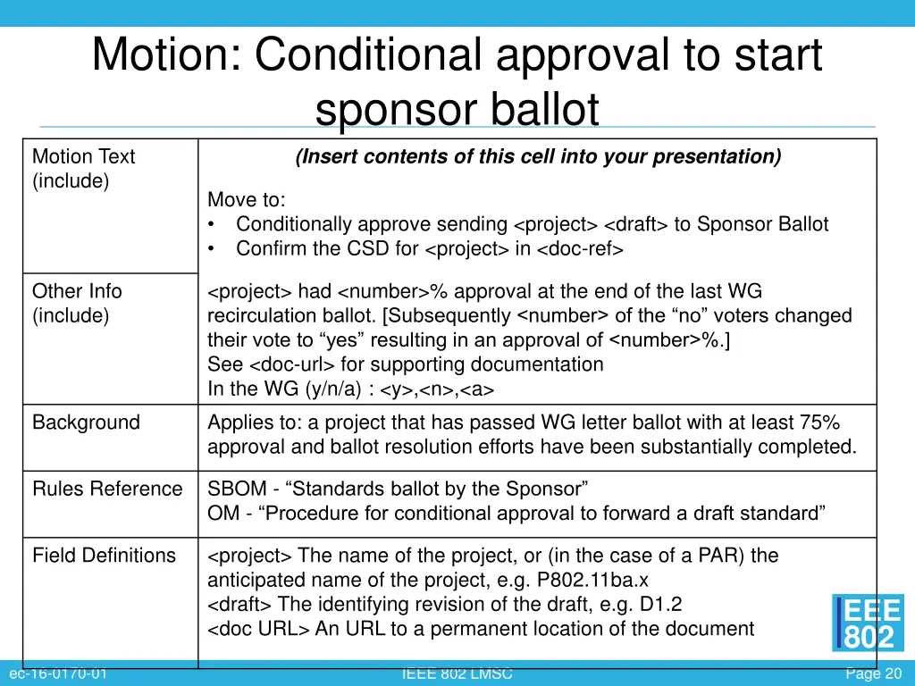 motion conditional approval to start sponsor