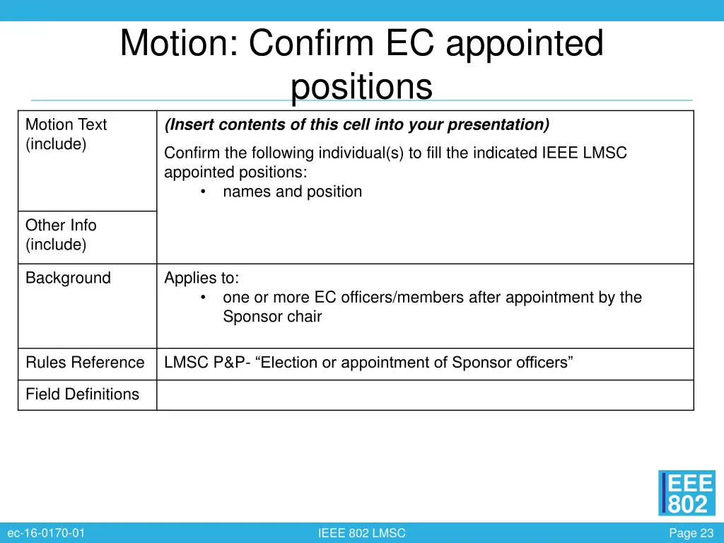 motion confirm ec appointed positions insert