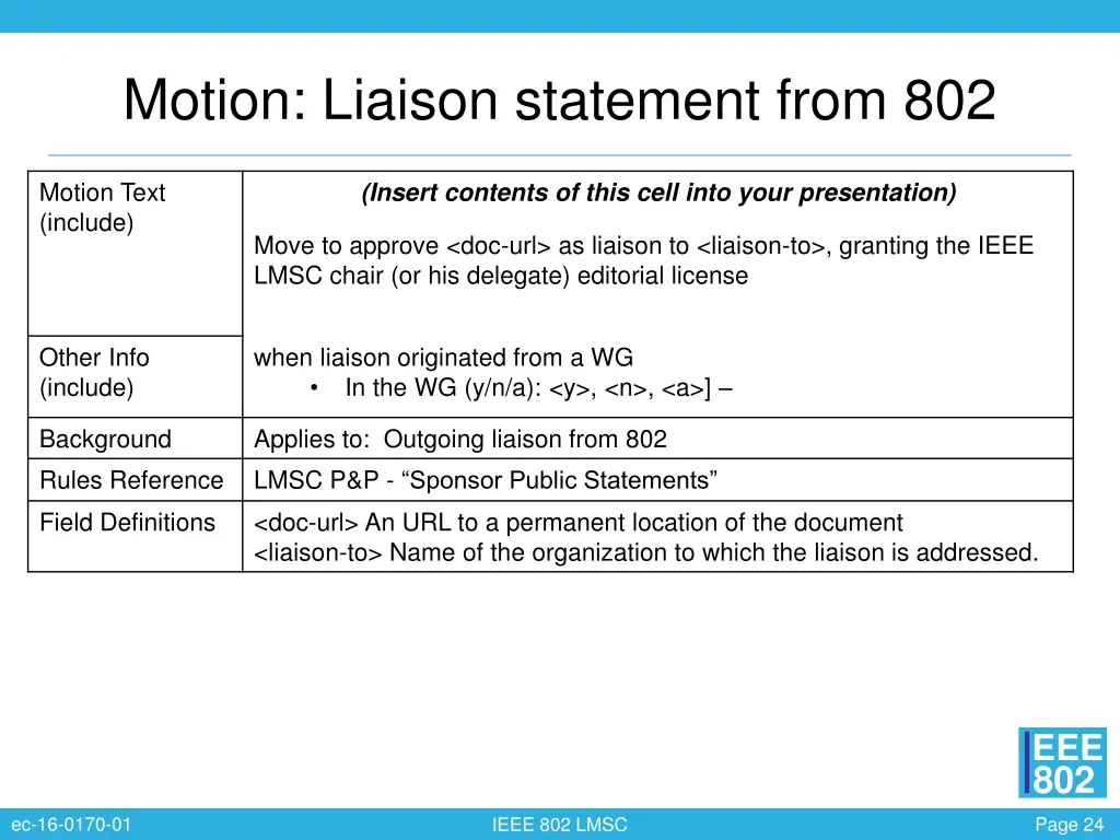 motion liaison statement from 802