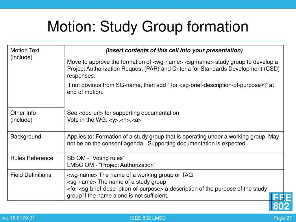 motion study group formation