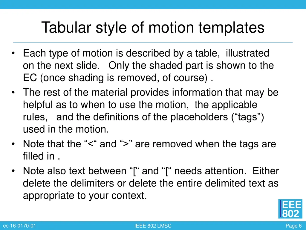 tabular style of motion templates