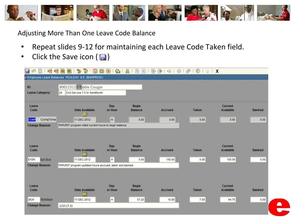 adjusting more than one leave code balance