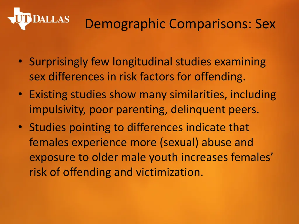 demographic comparisons sex